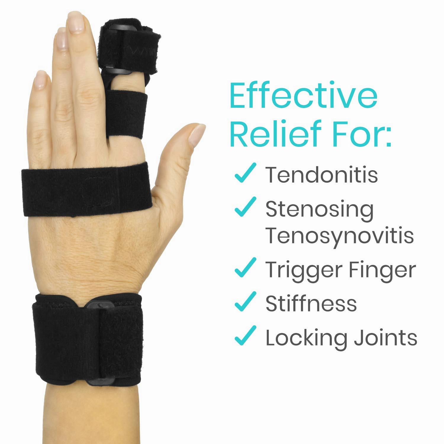 Vive Full Trigger Finger Splint - Hand and Wrist Brace Support - Adjustable Locking Straightener - Straightening Immobilizer Treatment For Sprains, Pain Relief, Arthritis, Tendonitis (Black)