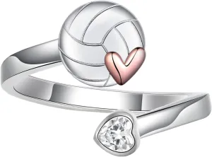 Volleyball Ring for Women 925 Sterling Silver Adjustable Volleyball Wrap Rings Volleyball Jewelry Gifts for Women Coach Volleyball Lovers