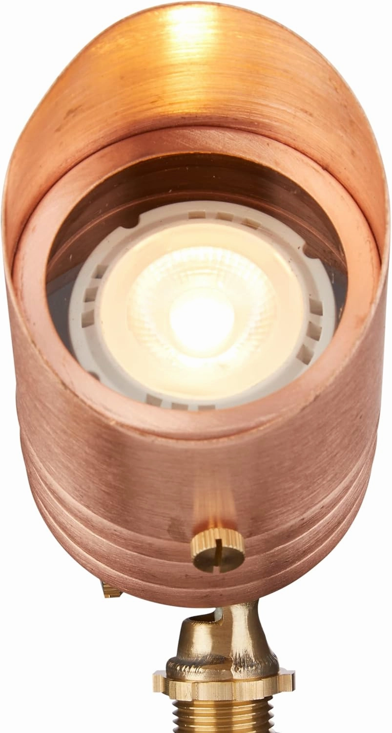 VOLT Fat Boy 12V Solid Copper Outdoor Spotlight with 5W 2700K Warm White MR16 LED Bulb (400 Lumens) for Low Voltage Landscape Lighting of Yard, Lawn, Garden, Patio, Trees & House