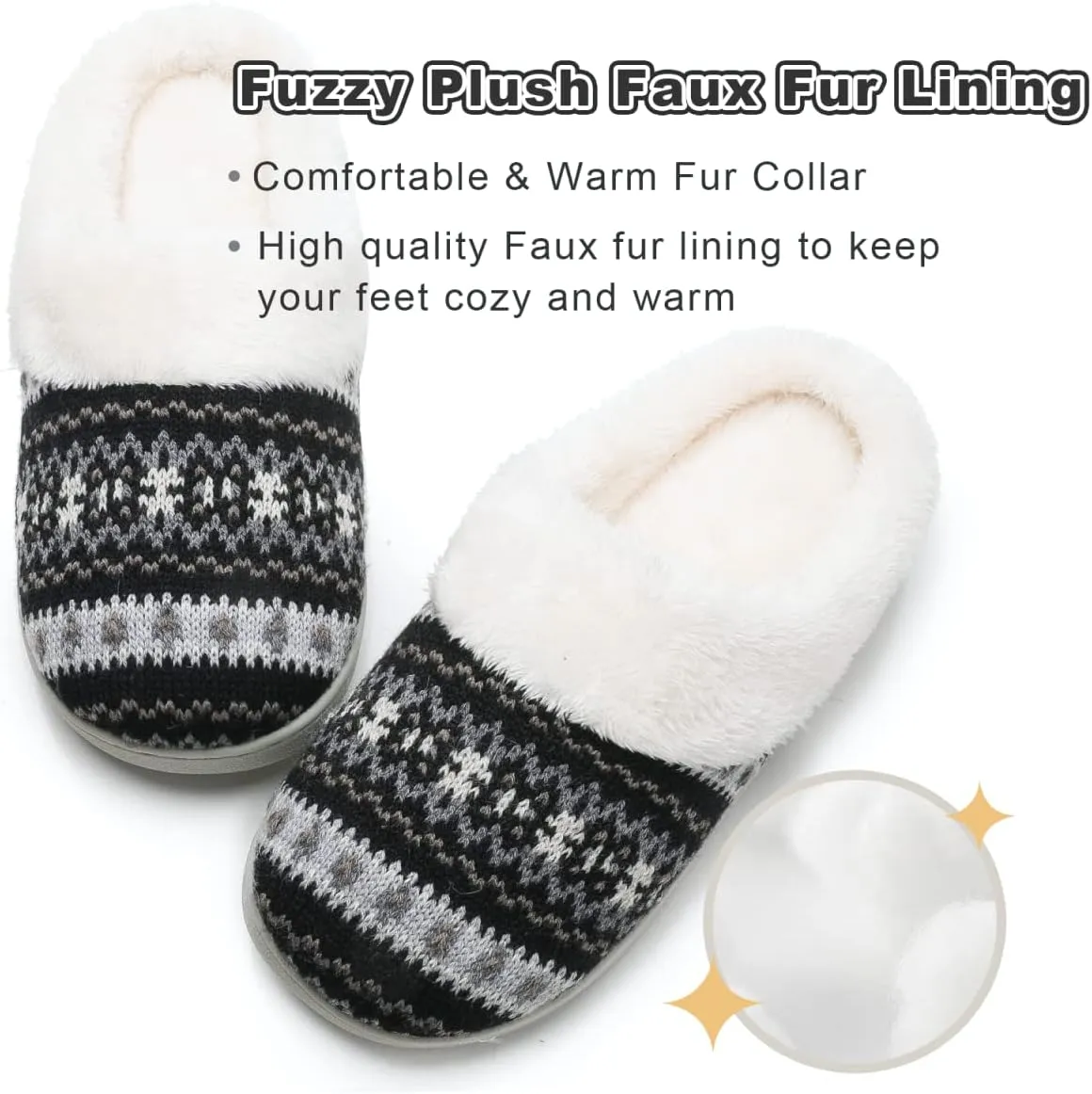 Vonluxe Women's House Fuzzy Slip On Slippers Warm Memory Foam Ladies Slippers Comfy Outdoor Indoor Plush Bedroom Shoes