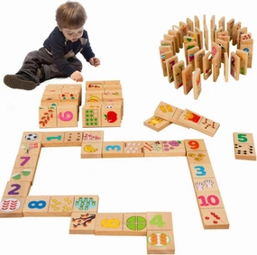 VORA Wooden Matching Game, 40Pcs Puzzle Games for Kids, Dominos for Kids, Quantity Relationship Matching Game, Double-Sided Matching Puzzles with Storage Bag, Montessori Toys for 3  Year Old