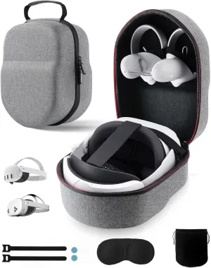VORI Case for Meta Quest 3/3S/2 & Vision Pro/Pico 4, Elite Strap & Battery Head Strap, with Lens Protector, Portable Hard Carrying Case