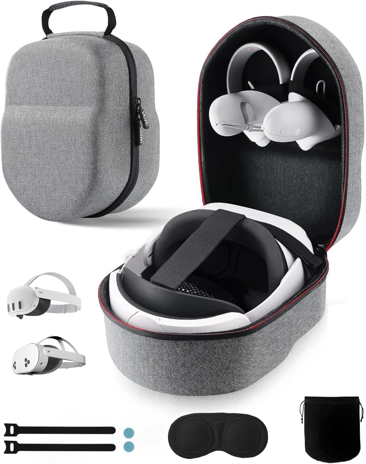 VORI Case for Meta Quest 3/3S/2 & Vision Pro/Pico 4, Elite Strap & Battery Head Strap, with Lens Protector, Portable Hard Carrying Case