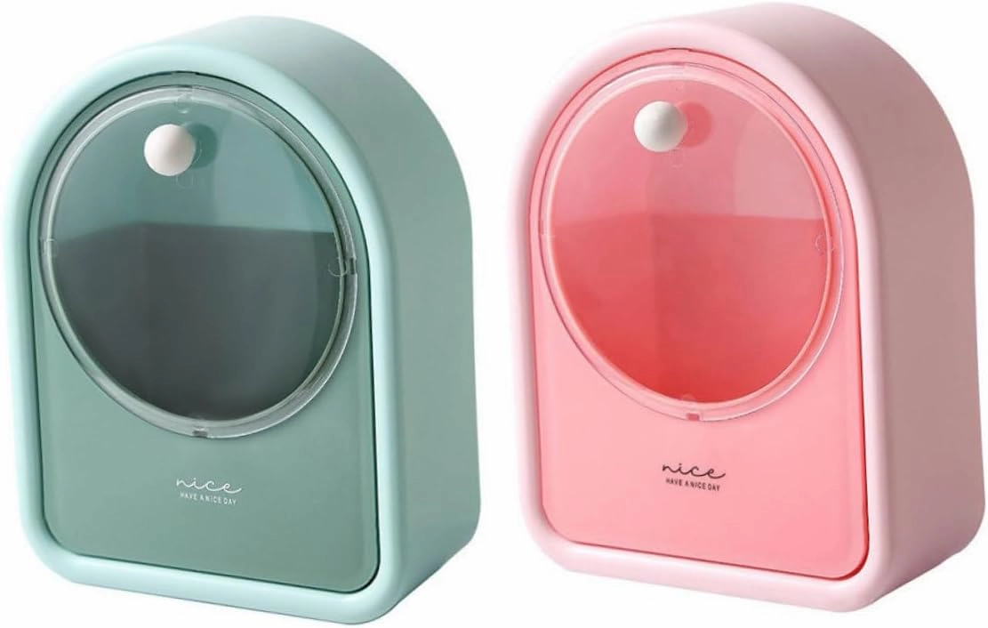 Wakauto 2Pcs Wall Mounted Cotton Pad Holder Multi Function Makeup Organizer with Window Space Saving Cosmetic Storage for Dressing Table Desk and Vanity