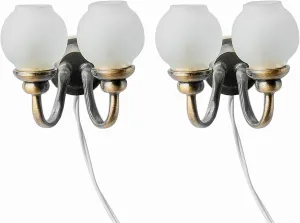 Waldosia 2Pcs 1:12 Scale Dollhouse 12V Double Wall Sconces, Metal Base Glass Shade with Plug