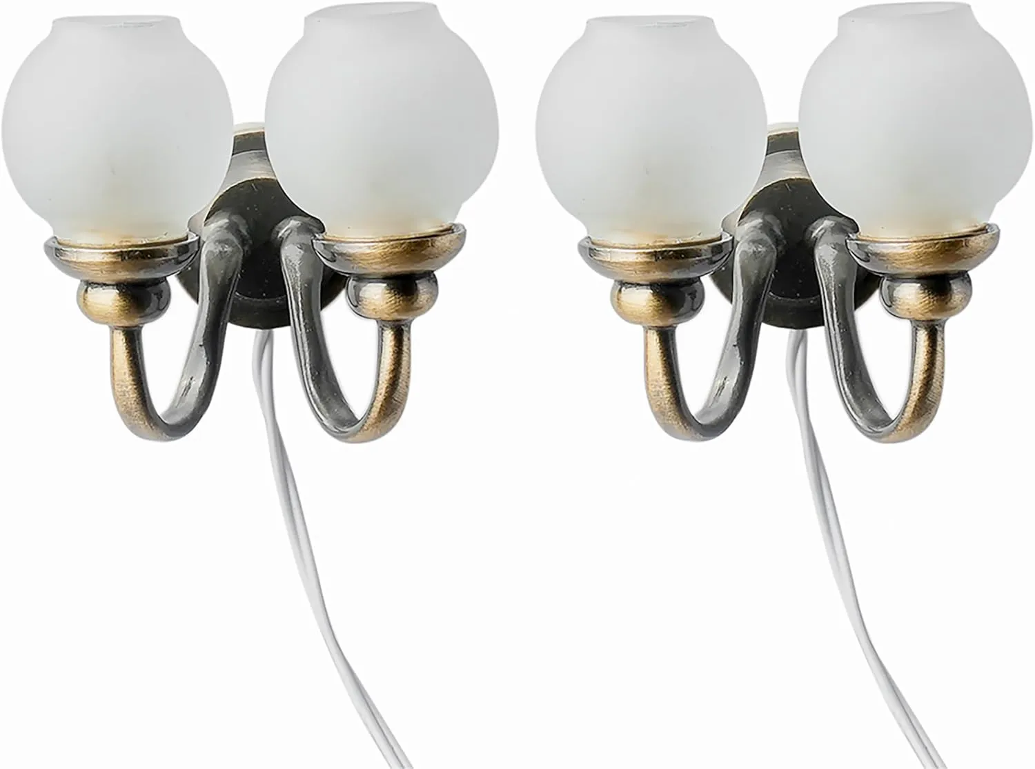 Waldosia 2Pcs 1:12 Scale Dollhouse 12V Double Wall Sconces, Metal Base Glass Shade with Plug