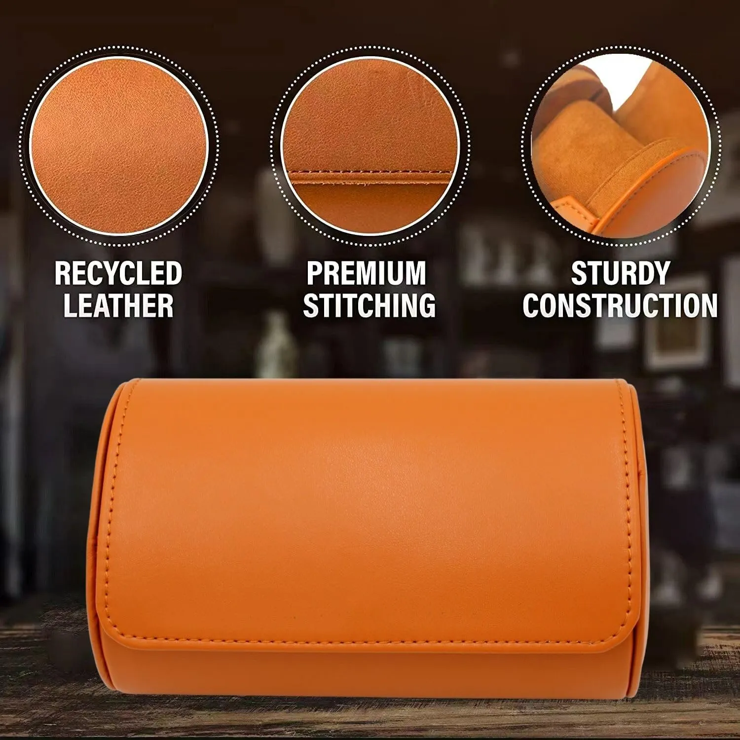 Watch Travel Case Portable Organizer - Luxury Watch Roll Travel Box Recycled Leather Watch Storage and Display for Men and Women (WCASE-2-BROWN)