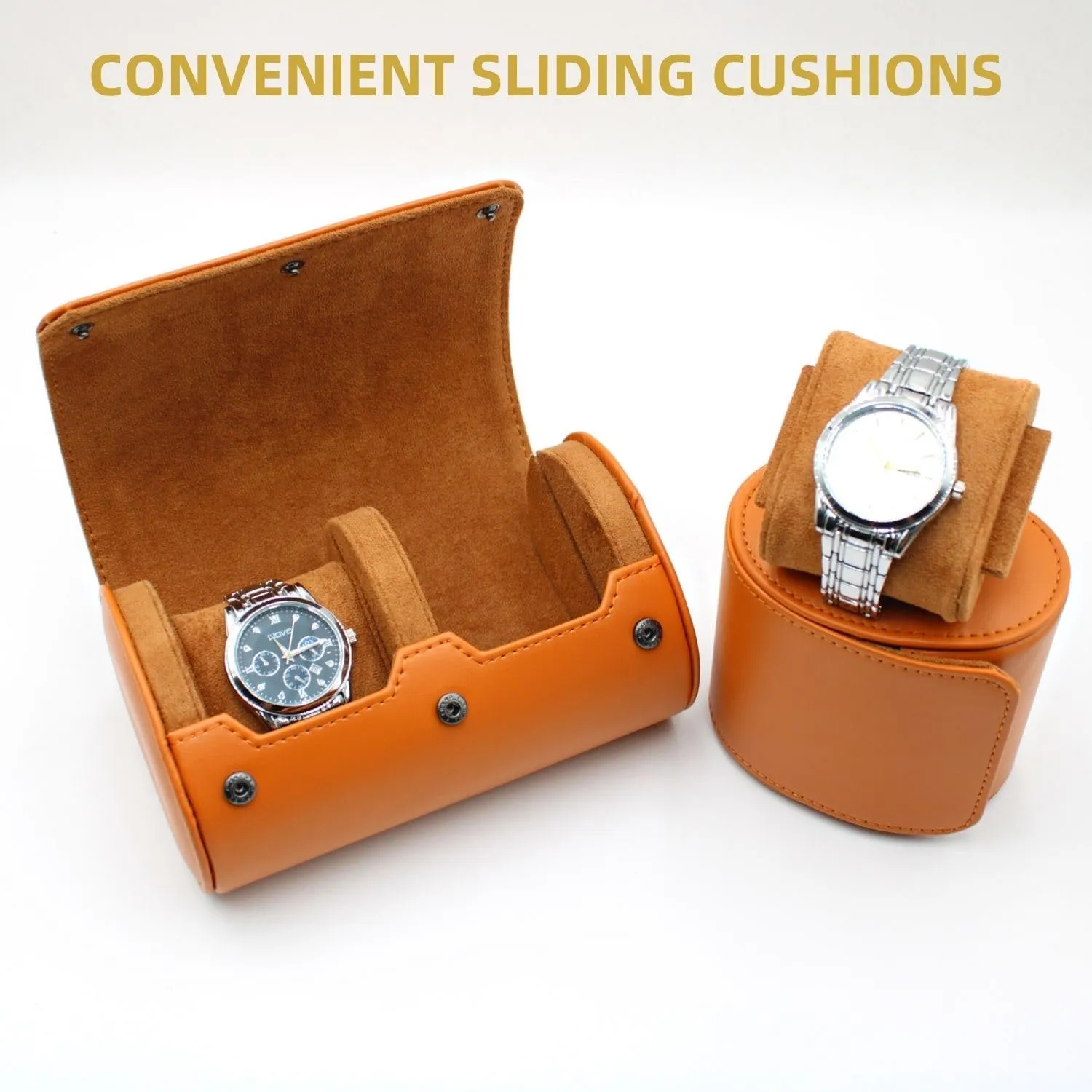 Watch Travel Case Portable Organizer - Luxury Watch Roll Travel Box Recycled Leather Watch Storage and Display for Men and Women (WCASE-2-BROWN)