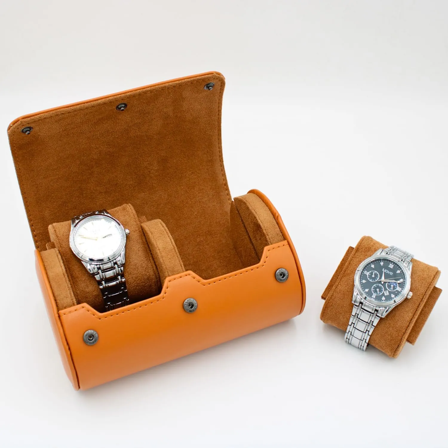 Watch Travel Case Portable Organizer - Luxury Watch Roll Travel Box Recycled Leather Watch Storage and Display for Men and Women (WCASE-2-BROWN)