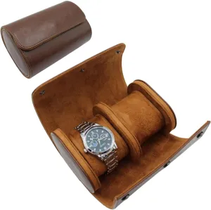 Watch Travel Case Portable Organizer - Luxury Watch Roll Travel Box Recycled Leather Watch Storage and Display for Men and Women (WCASE-2-VintageBROWN)
