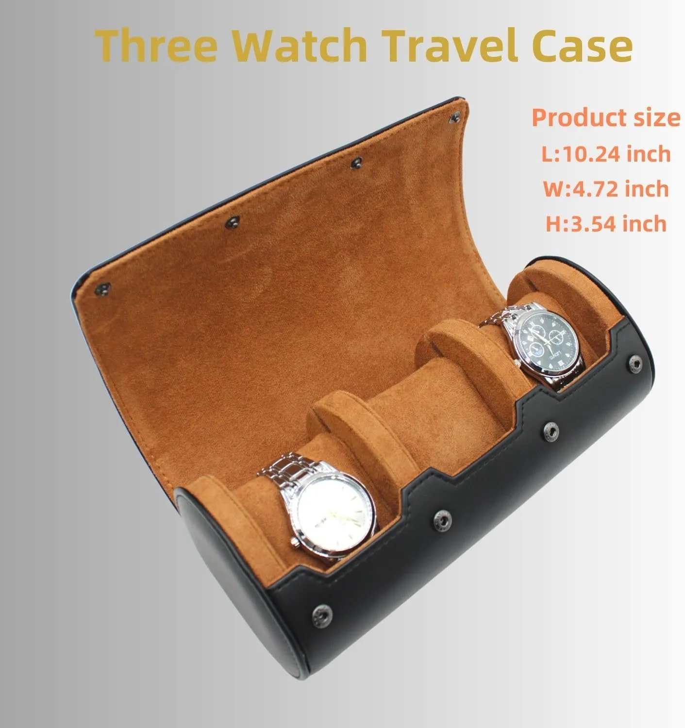 Watch Travel Case Portable Organizer - Luxury Watch Roll Travel Box Recycled Leather Watch Storage and Display for Men and Women (WCASE-3-BLACK)