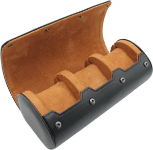 Watch Travel Case Portable Organizer - Luxury Watch Roll Travel Box Recycled Leather Watch Storage and Display for Men and Women (WCASE-3-BLACK)