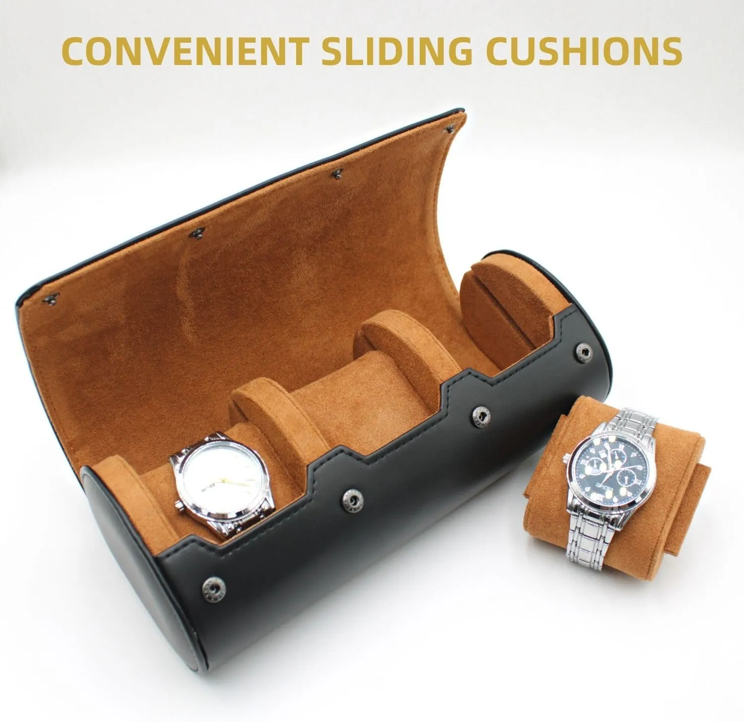 Watch Travel Case Portable Organizer - Luxury Watch Roll Travel Box Recycled Leather Watch Storage and Display for Men and Women (WCASE-3-BLACK)