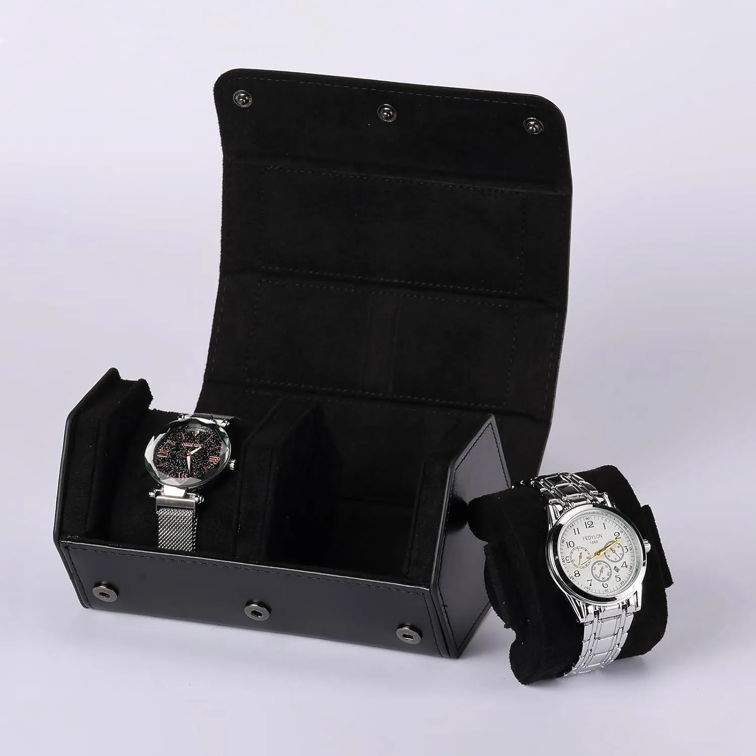 Watch Travel Case Portable Organizer - Luxury Watch Roll Travel Box Recycled Leather Watch Storage and Display for Men and Women