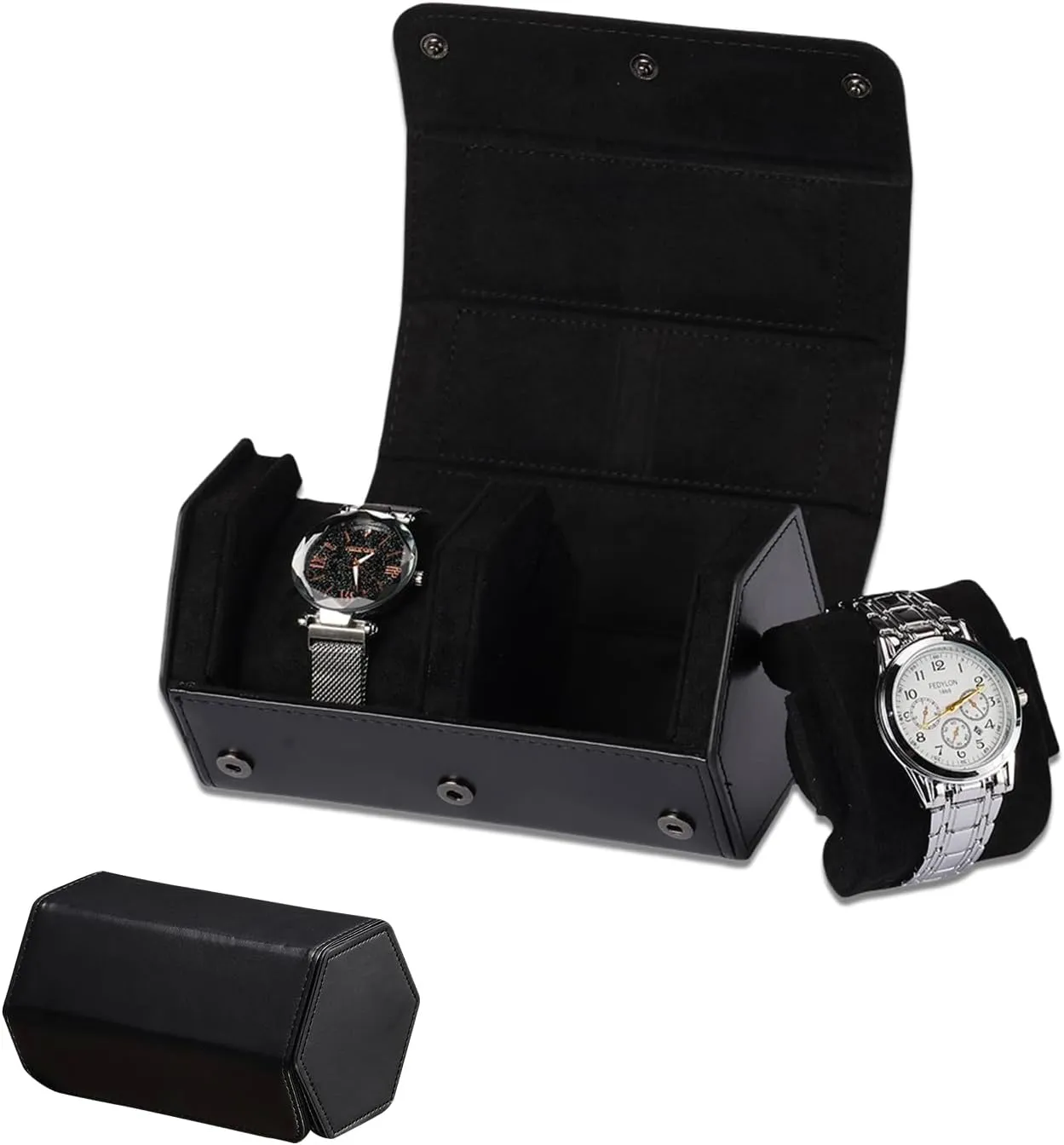 Watch Travel Case Portable Organizer - Luxury Watch Roll Travel Box Recycled Leather Watch Storage and Display for Men and Women