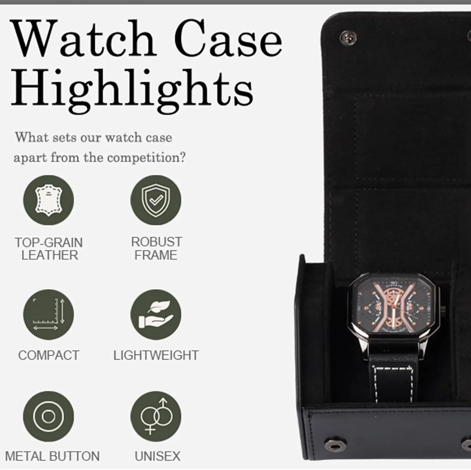 Watch Travel Case Portable Organizer - Luxury Watch Roll Travel Box Recycled Leather Watch Storage and Display for Men and Women