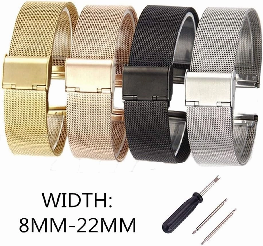 watch strap 4 colors rose gold black stainless steel men bracelet wrist mesh replacement band 12-18 20 22 22mm