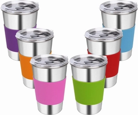 Water Tumbler with Lids, 6 Pack Stainless Steel Spill Proof Reusable Stacking 16oz Drinking Cups with Lids for Kids and Adults