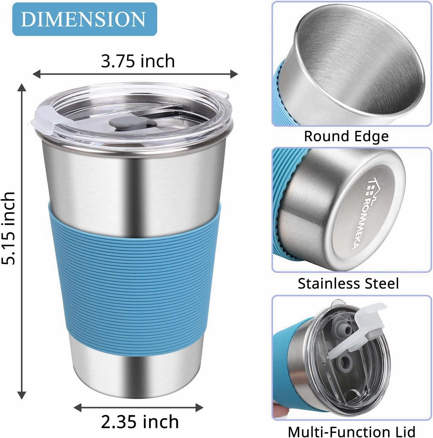 Water Tumbler with Lids, 6 Pack Stainless Steel Spill Proof Reusable Stacking 16oz Drinking Cups with Lids for Kids and Adults