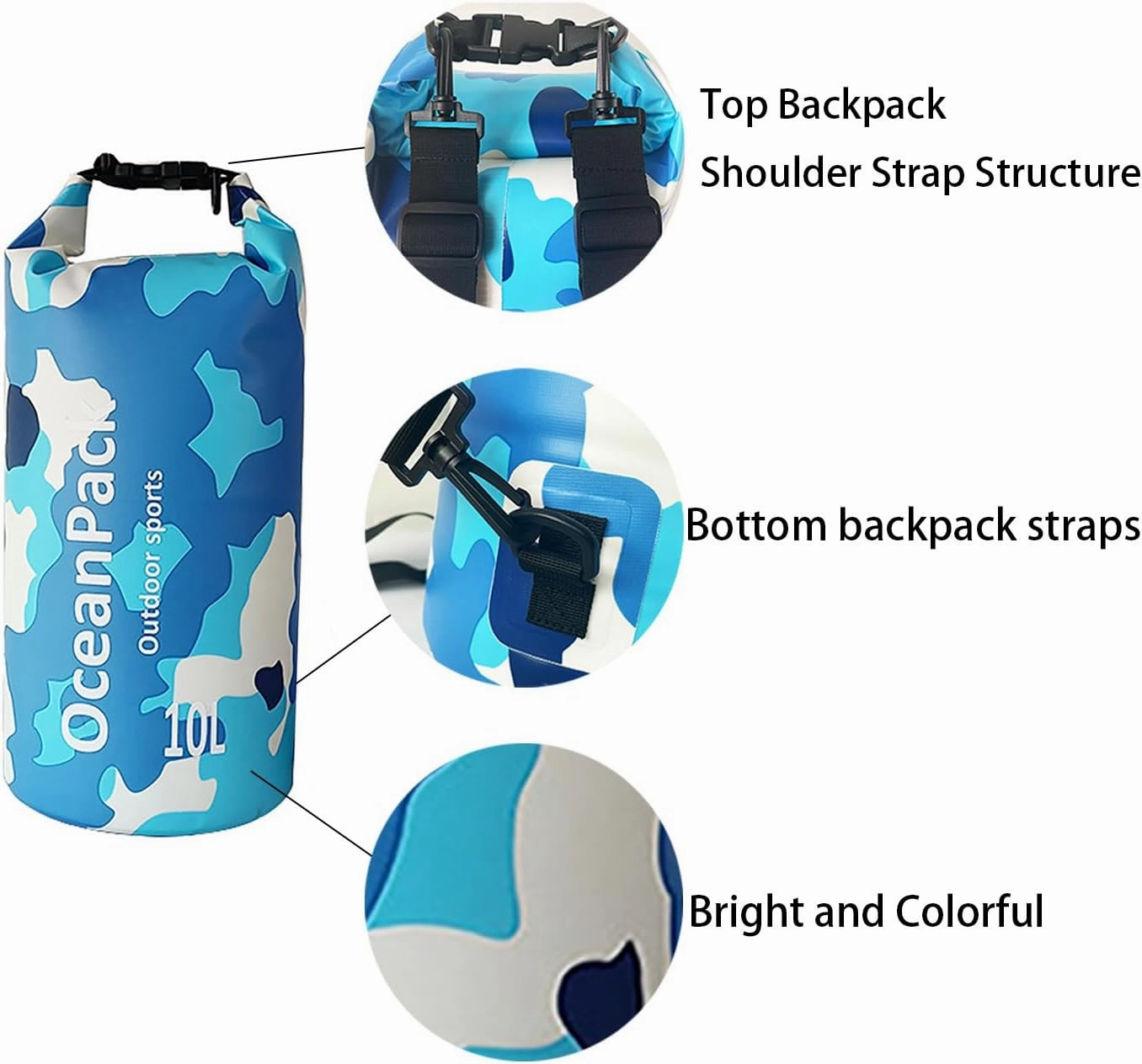 Waterproof Dry Bag 5L/10L/20L for men- PVC Material, Camo Design, Single/Dual Shoulder Straps for Kayaking, Swimming, Beach, Boating & Outdoor Activities (PINK CAMO, 20L)