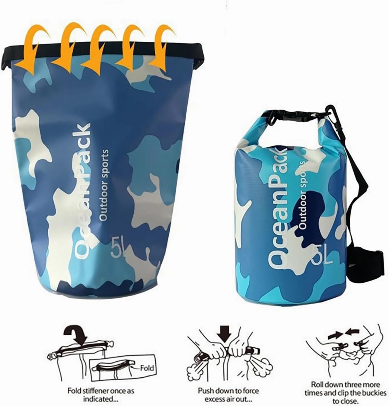 Waterproof Dry Bag 5L/10L/20L for men- PVC Material, Camo Design, Single/Dual Shoulder Straps for Kayaking, Swimming, Beach, Boating & Outdoor Activities (PINK CAMO, 20L)