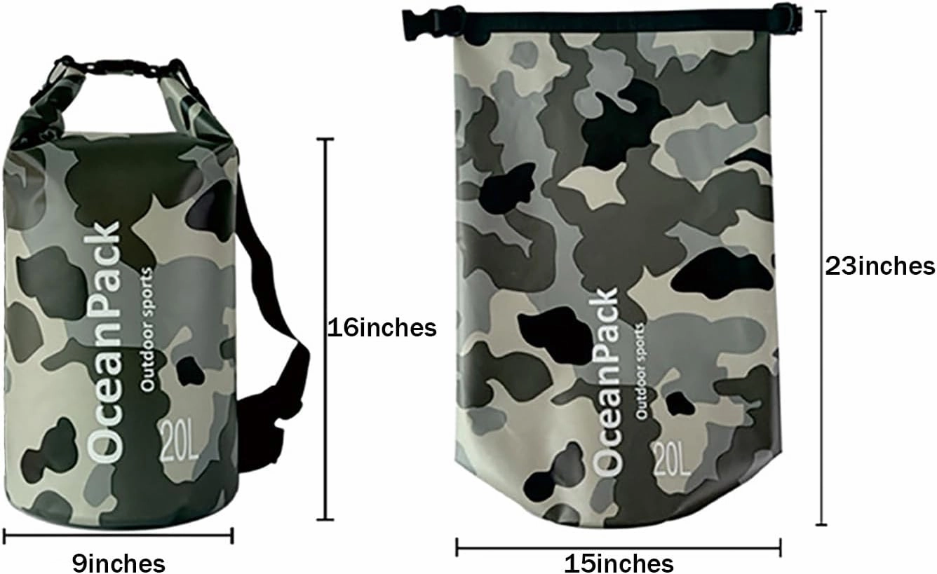 Waterproof Dry Bag 5L/10L/20L for men- PVC Material, Camo Design, Single/Dual Shoulder Straps for Kayaking, Swimming, Beach, Boating & Outdoor Activities (PINK CAMO, 20L)