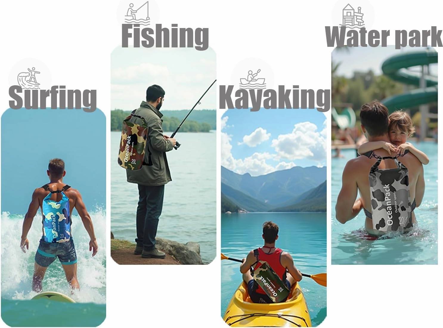 Waterproof Dry Bag 5L/10L/20L for men- PVC Material, Camo Design, Single/Dual Shoulder Straps for Kayaking, Swimming, Beach, Boating & Outdoor Activities (PINK CAMO, 20L)