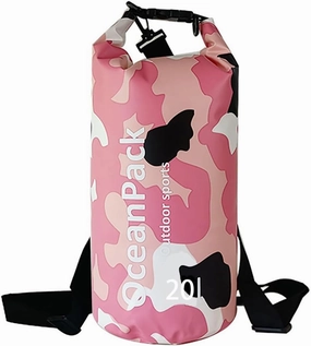 Waterproof Dry Bag 5L/10L/20L for men- PVC Material, Camo Design, Single/Dual Shoulder Straps for Kayaking, Swimming, Beach, Boating & Outdoor Activities (PINK CAMO, 20L)
