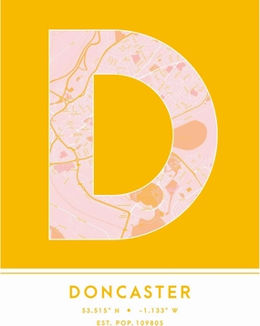 Wee Blue Coo Doncaster England United Kingdom City Map Yellow Colour Block Modern Typography Stylish Letter Unframed Word Wall Art Print Poster for Home Décor CITYMAP1