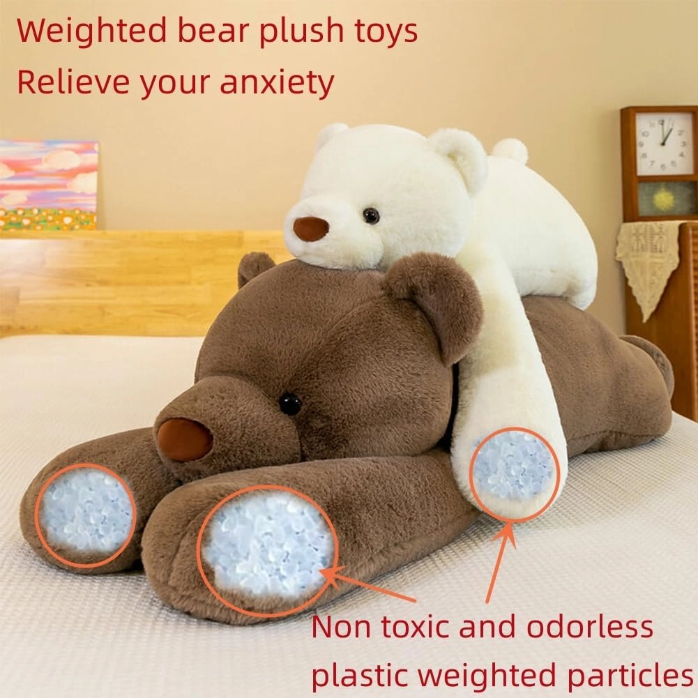 Weighted Plush Throw Pillow, 23.6" White Bear, Super Cute Kawaii Plushie Polar Bear Hugging Toys Gifts for Boys Girls Adults, 60cm