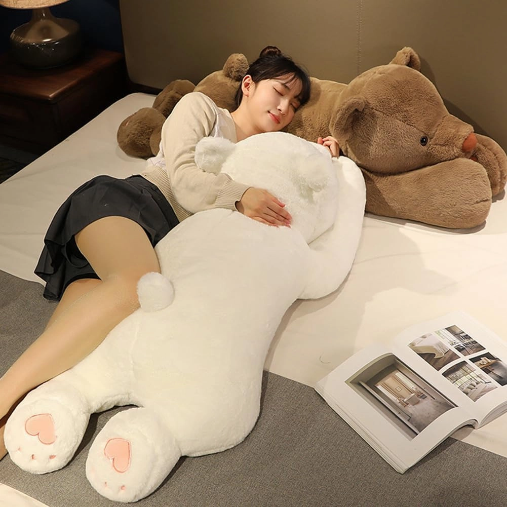 Weighted Plush Throw Pillow, 23.6" White Bear, Super Cute Kawaii Plushie Polar Bear Hugging Toys Gifts for Boys Girls Adults, 60cm