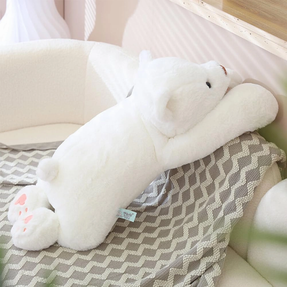 Weighted Plush Throw Pillow, 23.6" White Bear, Super Cute Kawaii Plushie Polar Bear Hugging Toys Gifts for Boys Girls Adults, 60cm