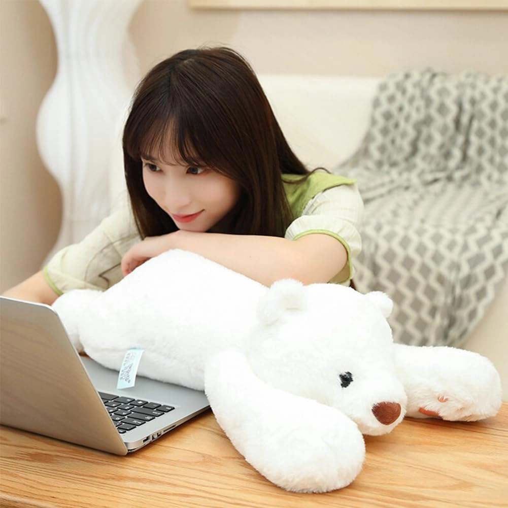 Weighted Plush Throw Pillow, 23.6" White Bear, Super Cute Kawaii Plushie Polar Bear Hugging Toys Gifts for Boys Girls Adults, 60cm