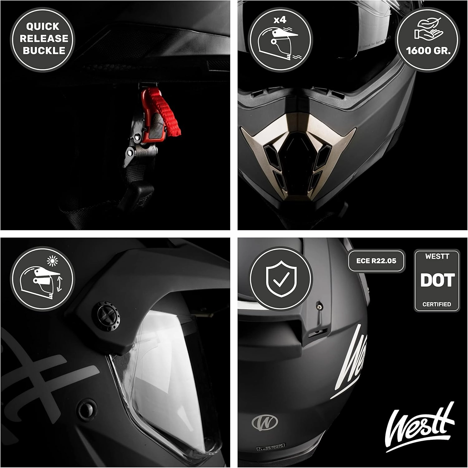 Westt Dual Sport Motorcycle Helmet Off-Road Helmets for Adults, Dual Visor Motorcycle Helmet - Full Face ATV UTV Helmet Dirt Bike Motocross Helmets DOT Approved