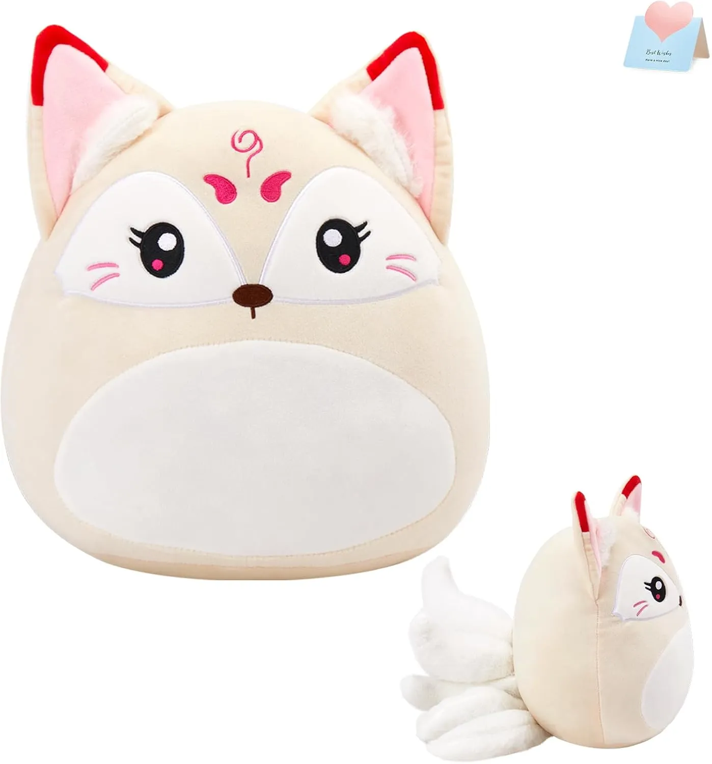 WEWILL 12” Nine-Tailed Fox Plush Pillow – Cute Stuffed Animal Cushion with Tail, Fluffy & Cuddly Plush Toy for Kids, Perfect Christmas, Birthday, Cozy Snuggle Buddy for Bedroom Decor