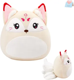 WEWILL 12” Nine-Tailed Fox Plush Pillow – Cute Stuffed Animal Cushion with Tail, Fluffy & Cuddly Plush Toy for Kids, Perfect Christmas, Birthday, Cozy Snuggle Buddy for Bedroom Decor