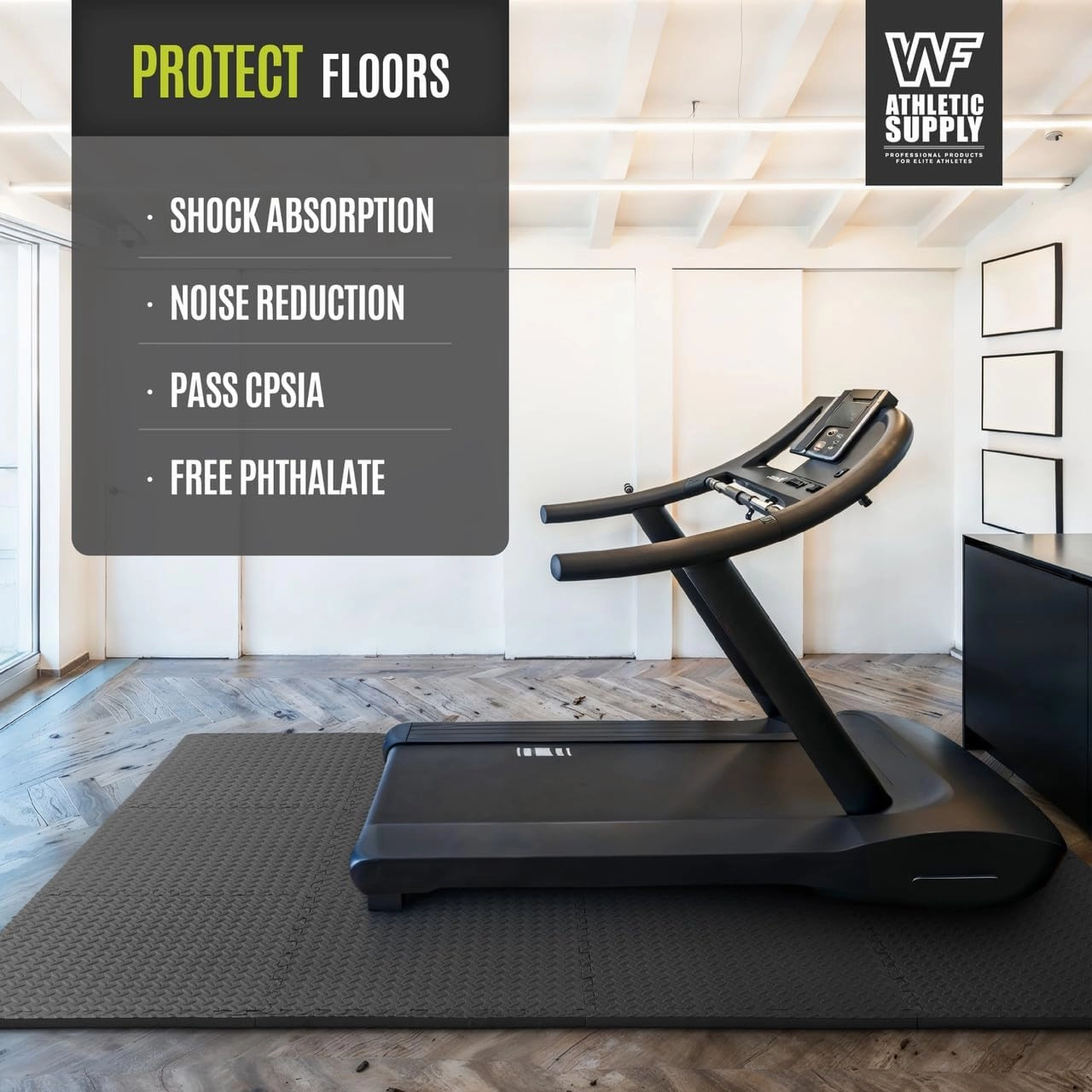 WF Athletic Supply Tatami Pattern 1/2-Inch Thickness Interlocking Exercise Foam Mats, Extra Thick Eva Foam Flooring Tiles, Gym Fitness Equipment Mat & Home Protective Flooring Cushion, Black & Blue