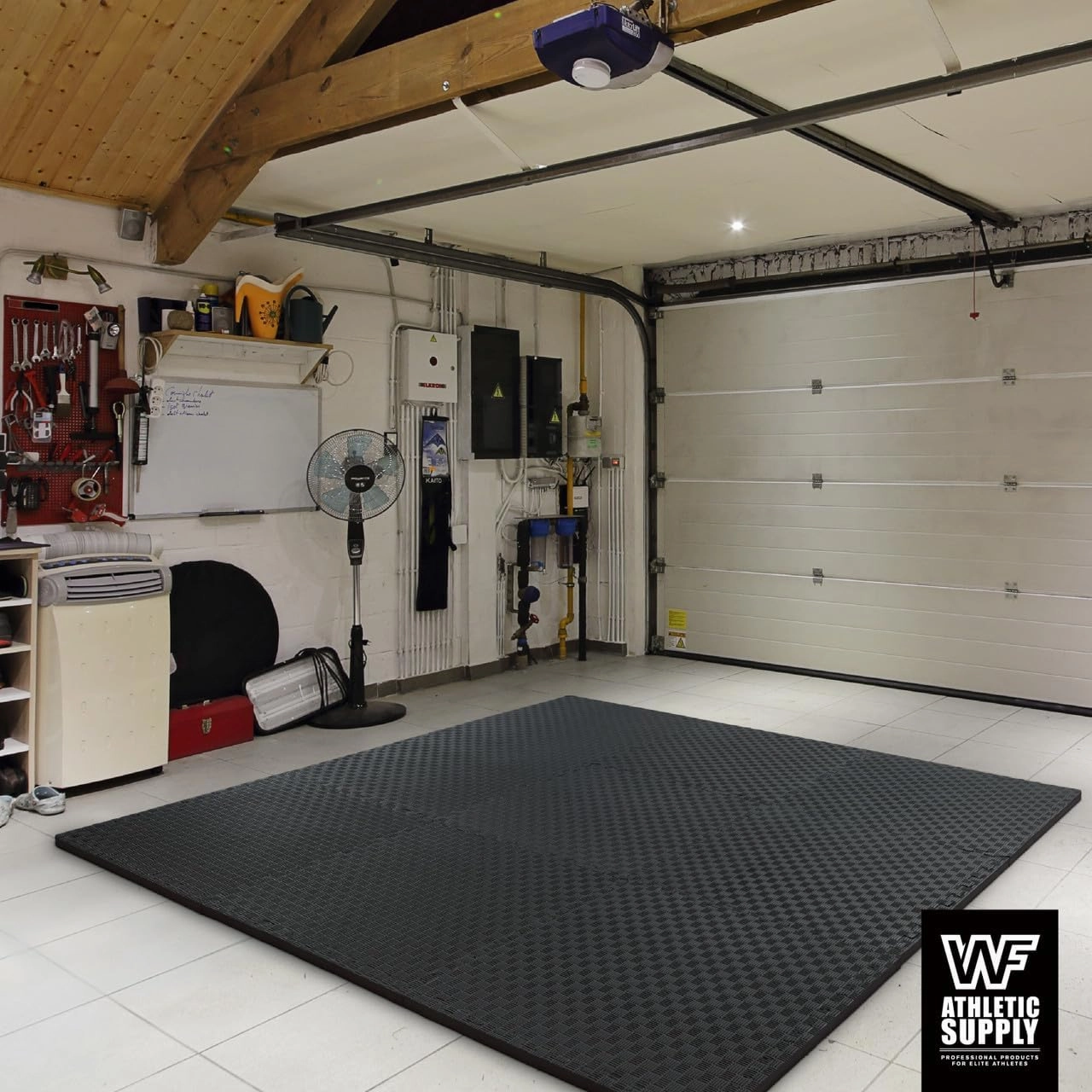 WF Athletic Supply Tatami Pattern 1/2-Inch Thickness Interlocking Exercise Foam Mats, Extra Thick Eva Foam Flooring Tiles, Gym Fitness Equipment Mat & Home Protective Flooring Cushion, Black & Blue