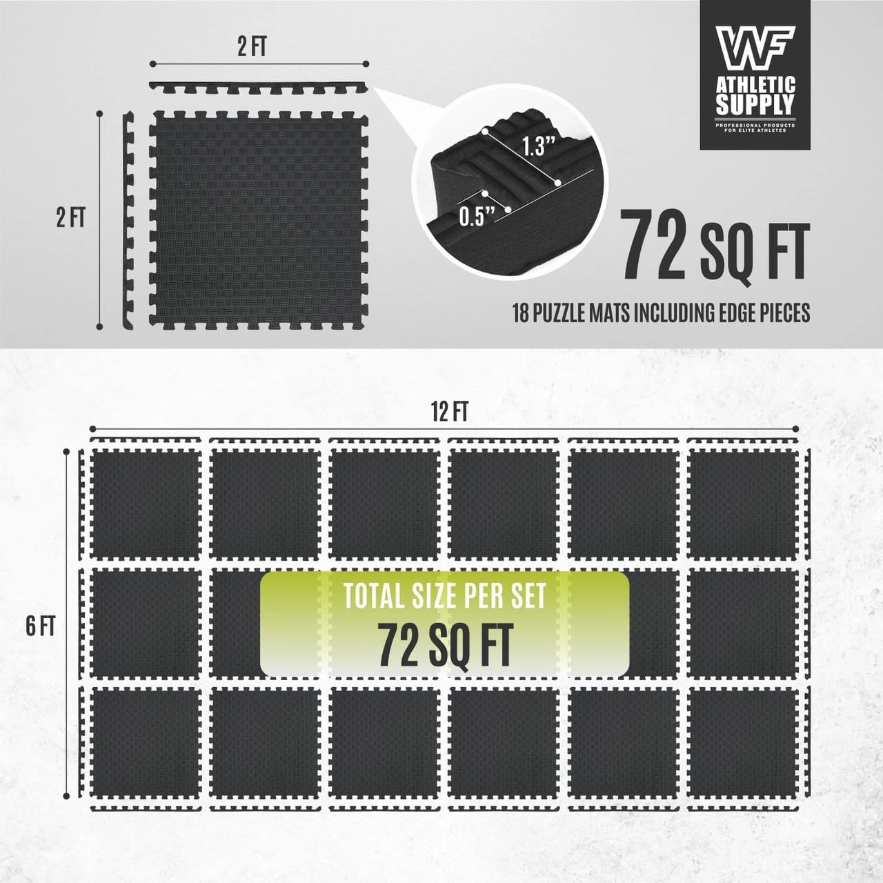 WF Athletic Supply Tatami Pattern 1/2-Inch Thickness Interlocking Exercise Foam Mats, Extra Thick Eva Foam Flooring Tiles, Gym Fitness Equipment Mat & Home Protective Flooring Cushion, Black & Blue