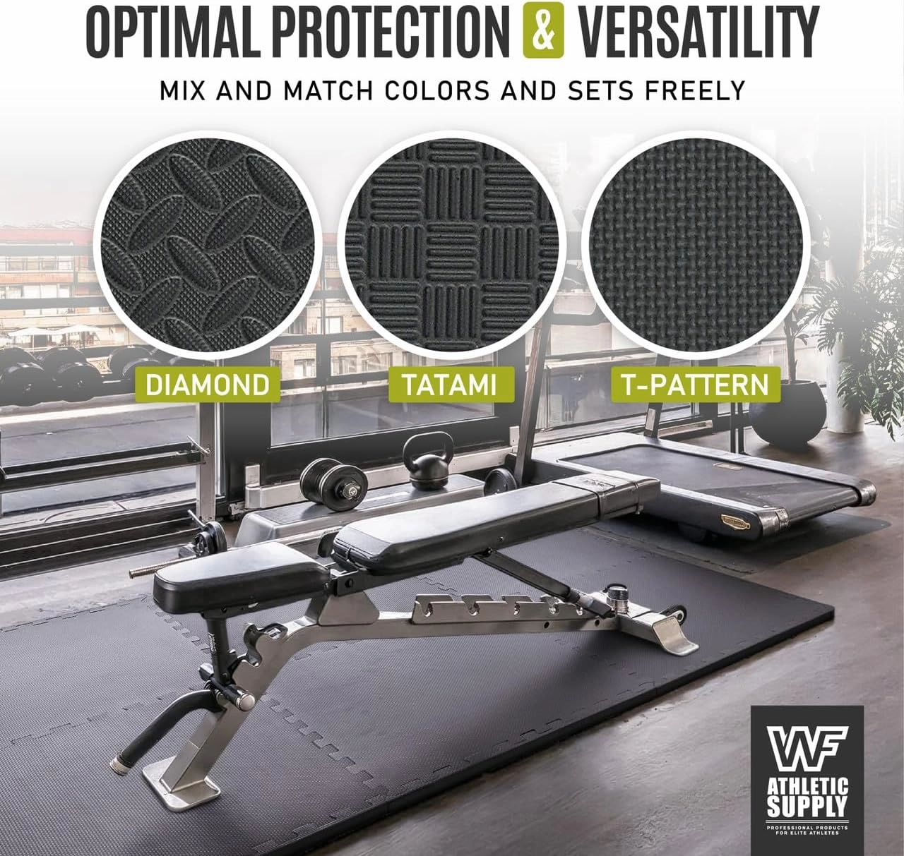 WF Athletic Supply Tatami Pattern 1/2-Inch Thickness Interlocking Exercise Foam Mats, Extra Thick Eva Foam Flooring Tiles, Gym Fitness Equipment Mat & Home Protective Flooring Cushion, Black & Blue