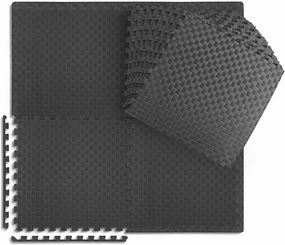 WF Athletic Supply Tatami Pattern 1/2-Inch Thickness Interlocking Exercise Foam Mats, Extra Thick Eva Foam Flooring Tiles, Gym Fitness Equipment Mat & Home Protective Flooring Cushion, Black & Blue