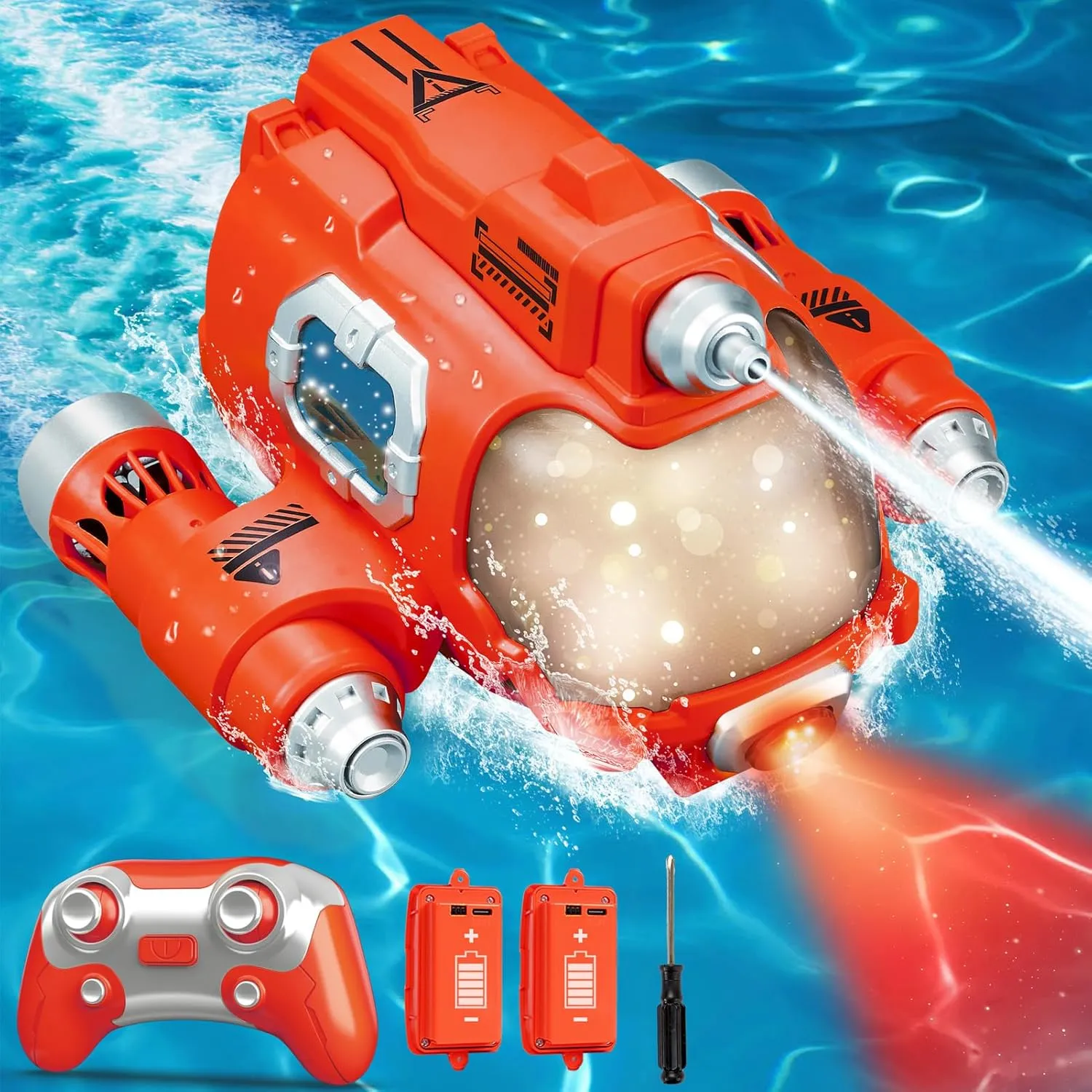 WHIMSYLAND Remote Control Boat, 2.4GHZ Mini RC Boat with Spray Water Pump and Led Lights Lakes & Swimming Pool Toys (red)