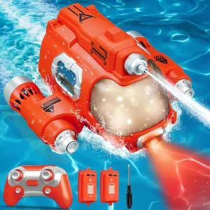 WHIMSYLAND Remote Control Boat, 2.4GHZ Mini RC Boat with Spray Water Pump and Led Lights Lakes & Swimming Pool Toys (red)