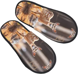 Whitetail Deer Fawn In Wilderness Stag Furry Slippers For Home, Hotel & Office - Plush & Eva, Cozy Indoor Cotton M Sizes