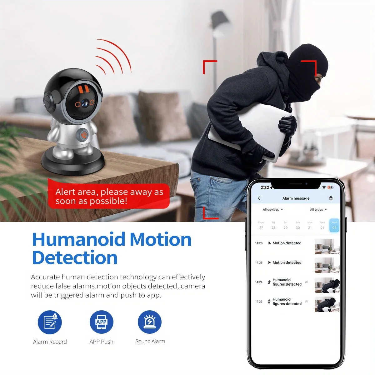 WiFi Robot Camera, 1296P HD, Auto Tracking, Night Vision