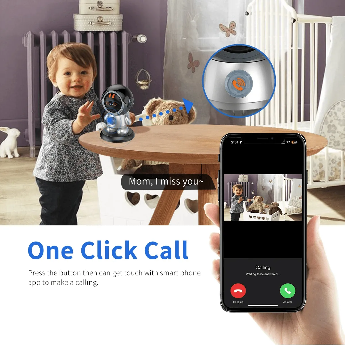 WiFi Robot Camera, 1296P HD, Auto Tracking, Night Vision