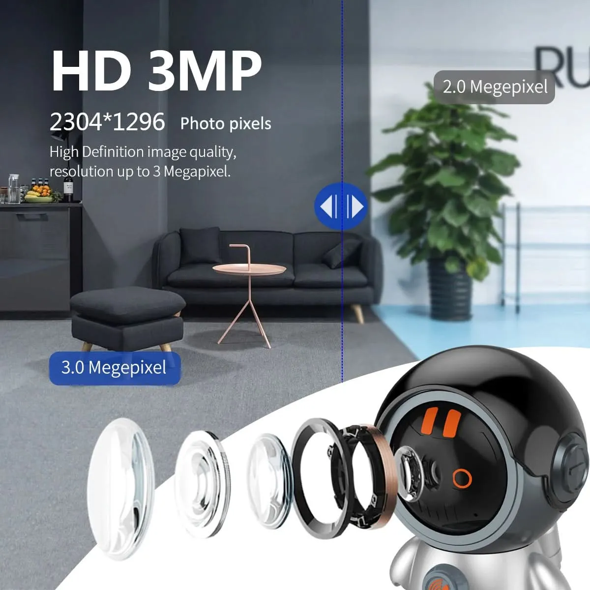 WiFi Robot Camera, 1296P HD, Auto Tracking, Night Vision