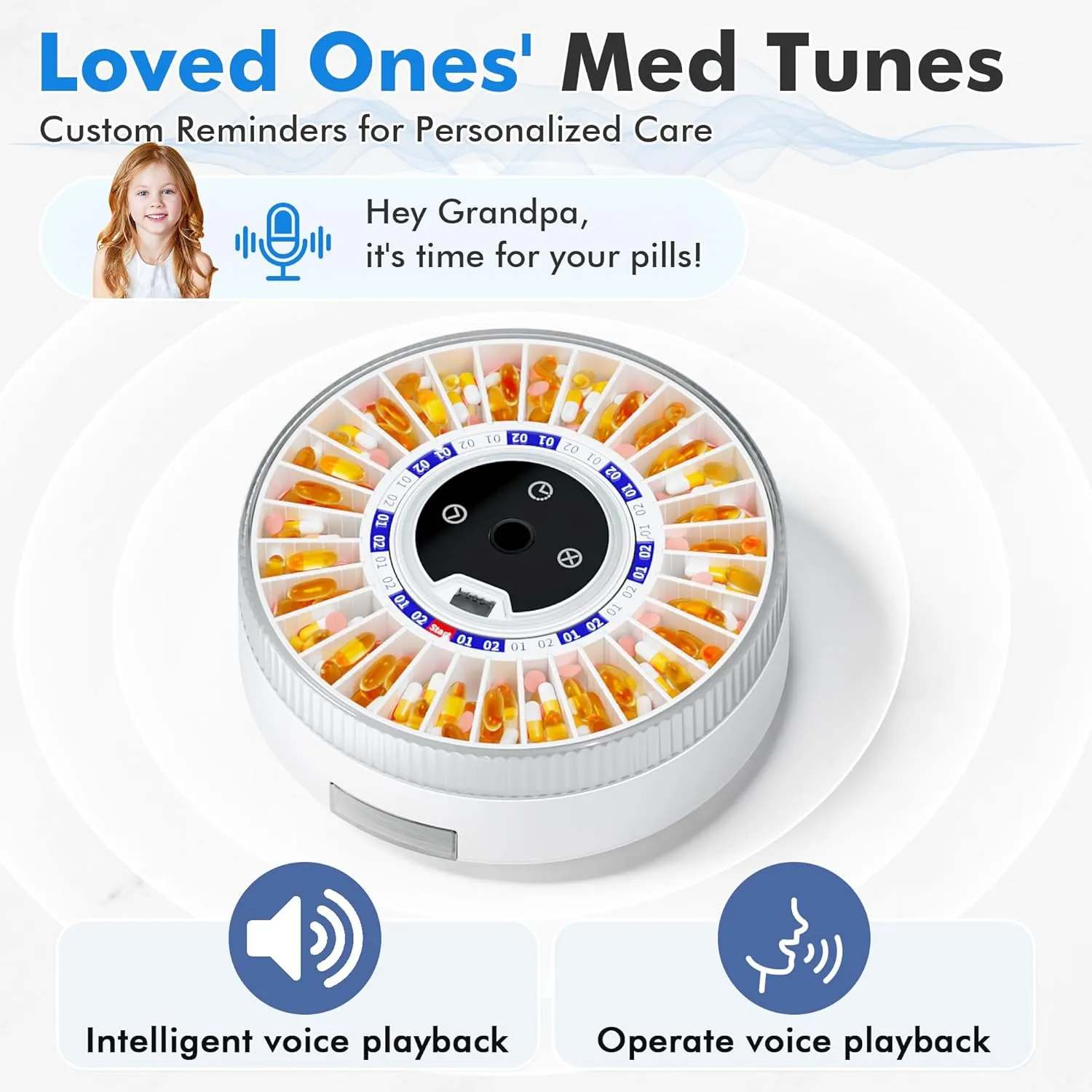 Windtrace® Bluetooth Automatic Pill Dispenser for Elderly with Alarm, Smart Pill Dispenser with 31-Slot, Fingerprint& Mechanical Dual Lock Medication Dispenser, Timed Dispenser Machine for Elderly