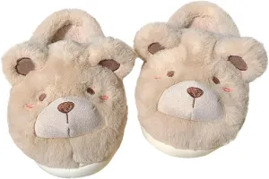 Winter home warm Baotou cotton slippers girl heart cute plush bear soft bottom slippers.