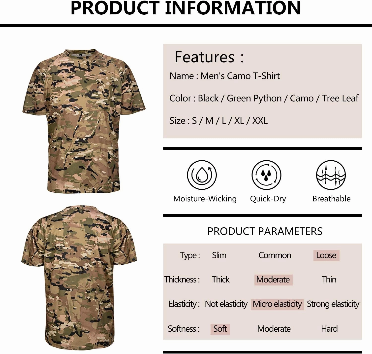 Wisdom Leaves Men Camo T-Shirt,Lightweight Performance Tee